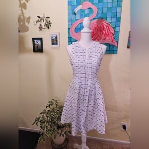 CeCe White Dress with Blue Dot Print